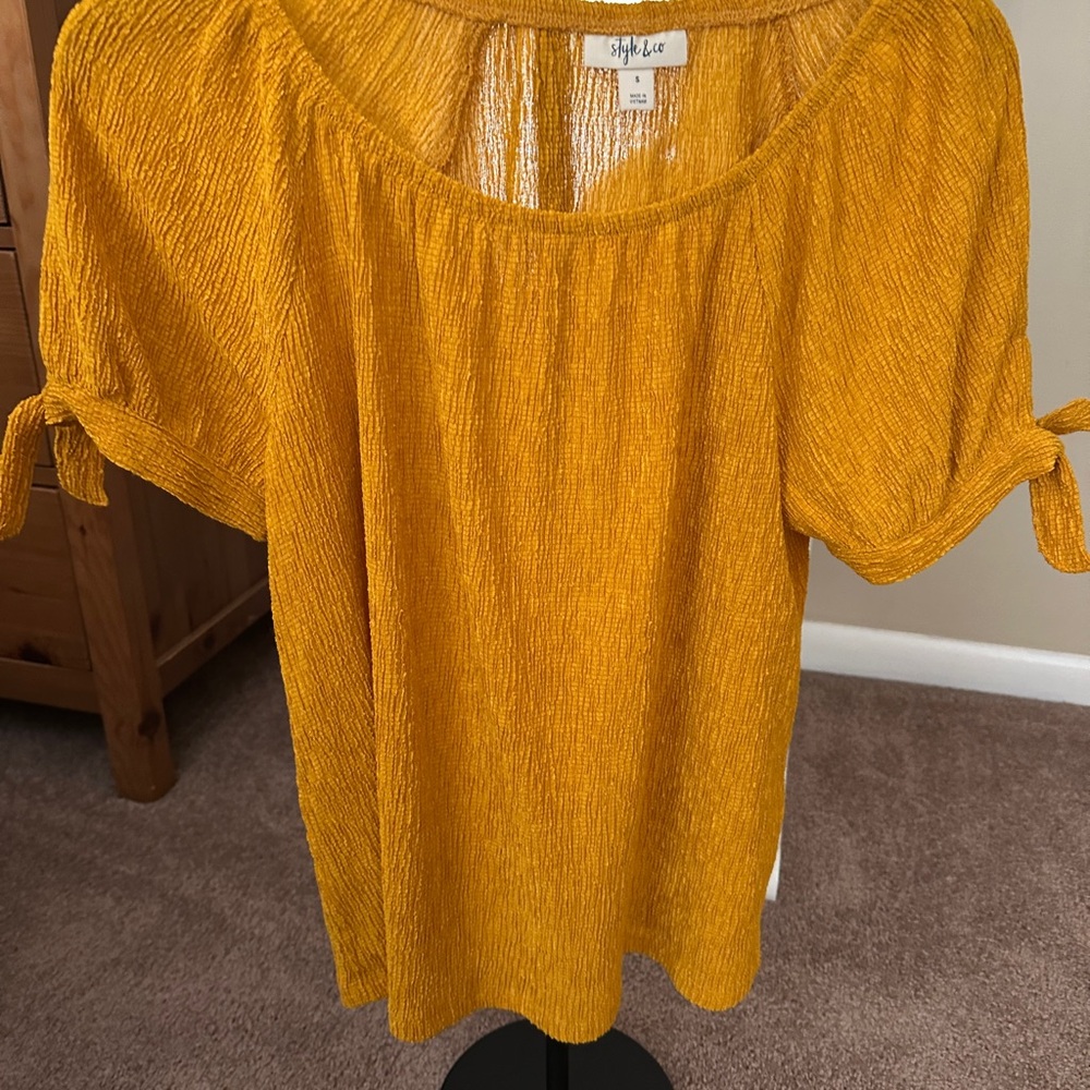 Style & Co. Mustard Blouse with Tie Sleeves